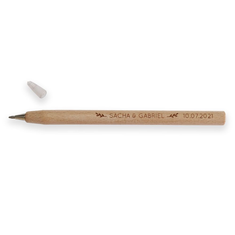 Stylo en bois personnalisable "mariage botanique"