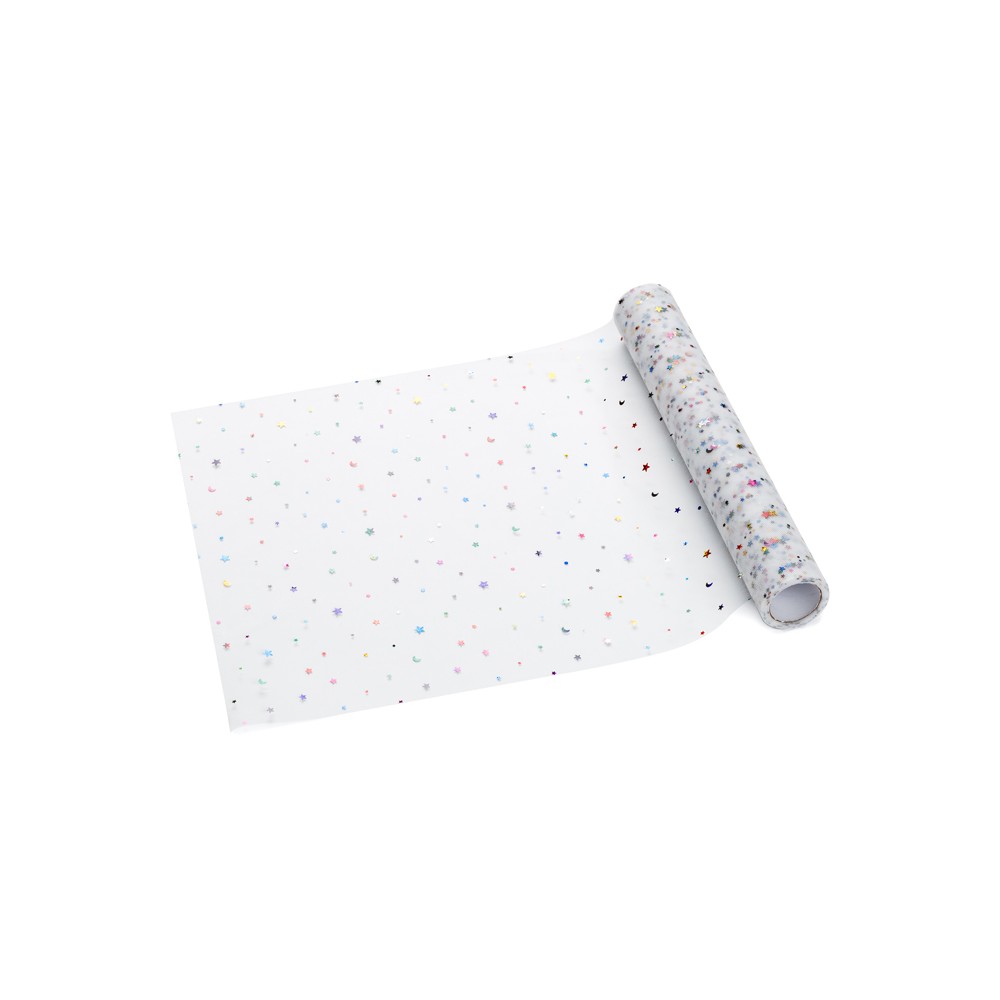 Chemin de table en tulle Étoiles, mix, 0,35 x 9 m