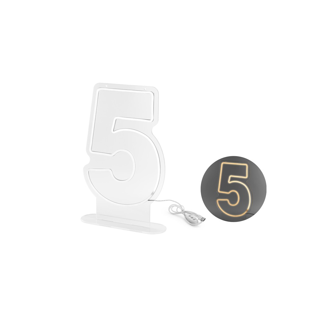 Néon LED - Chiffre '5', blanc, 50cm
