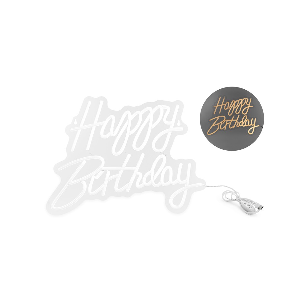 Néon LED - Happy Birthday, blanc, 40 x 29.5 cm