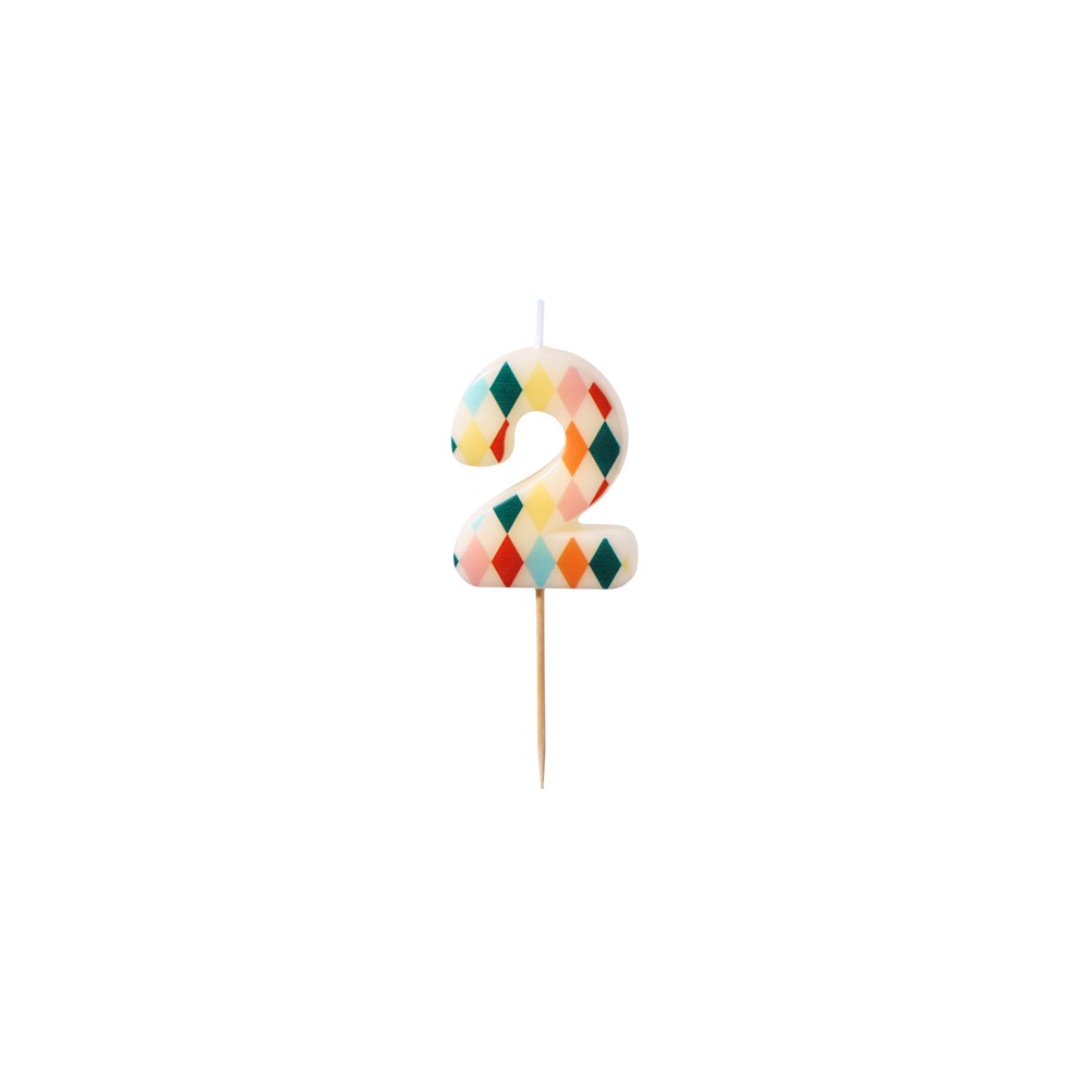 Bougie d'anniversaire Numéro 2 Losange, 5.5 cm, mix