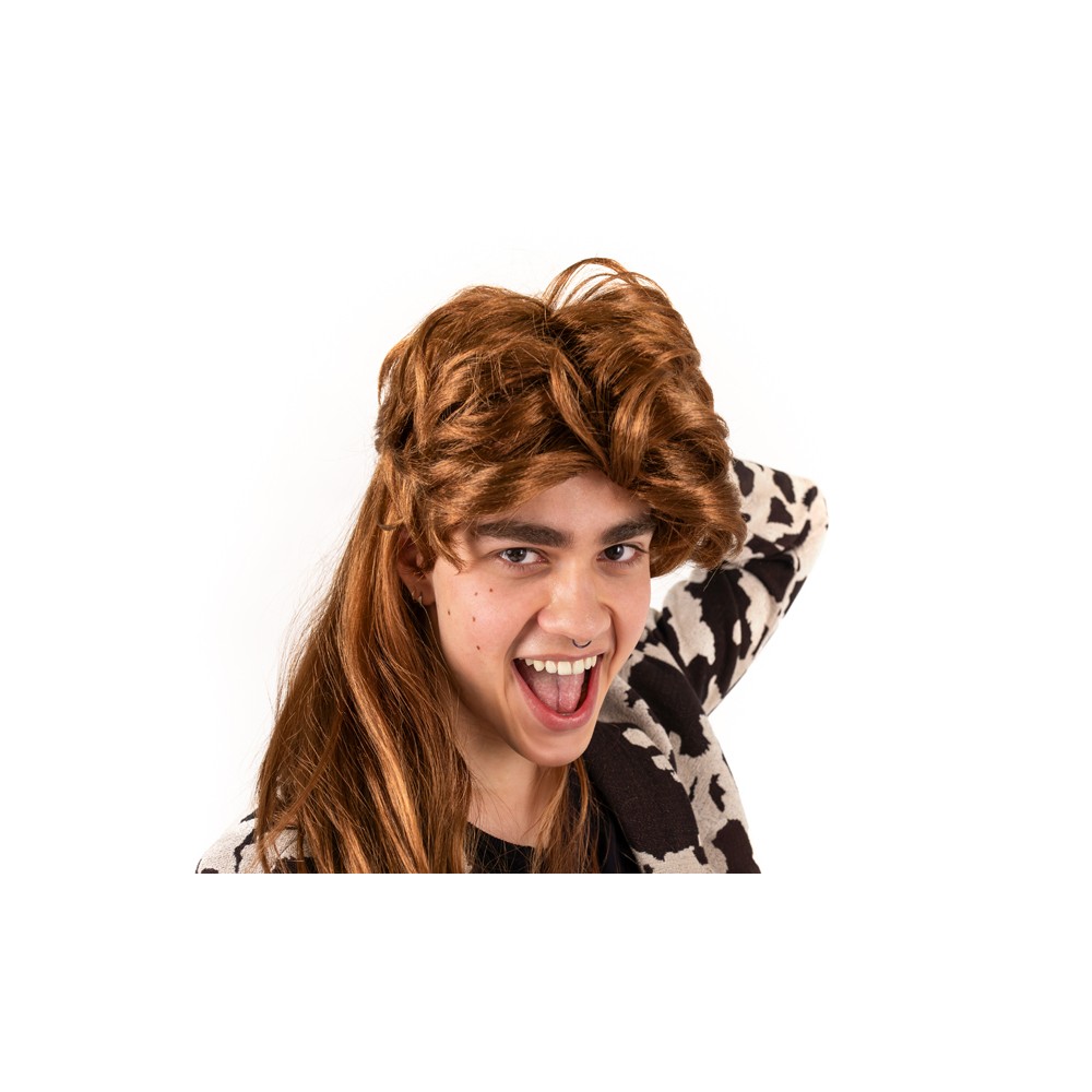 Perruque années 80, longs cheveux, roux