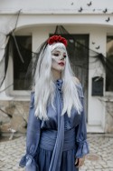 Perruque, longs cheveux, argentée