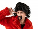 Perruque, longs cheveux et moustache, noire
