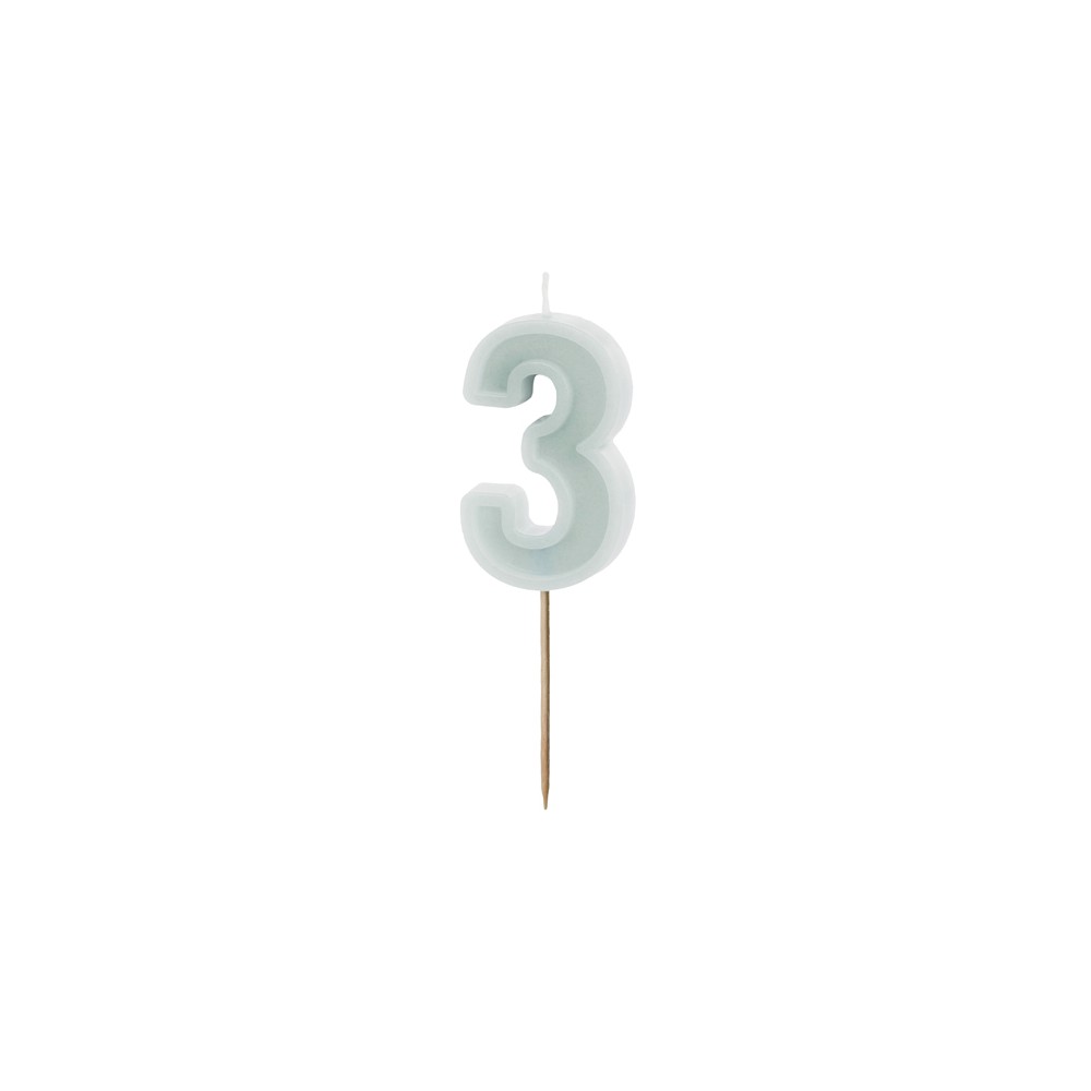 Bougie d'anniversaire Numéro 3, menthe légère, 6 cm