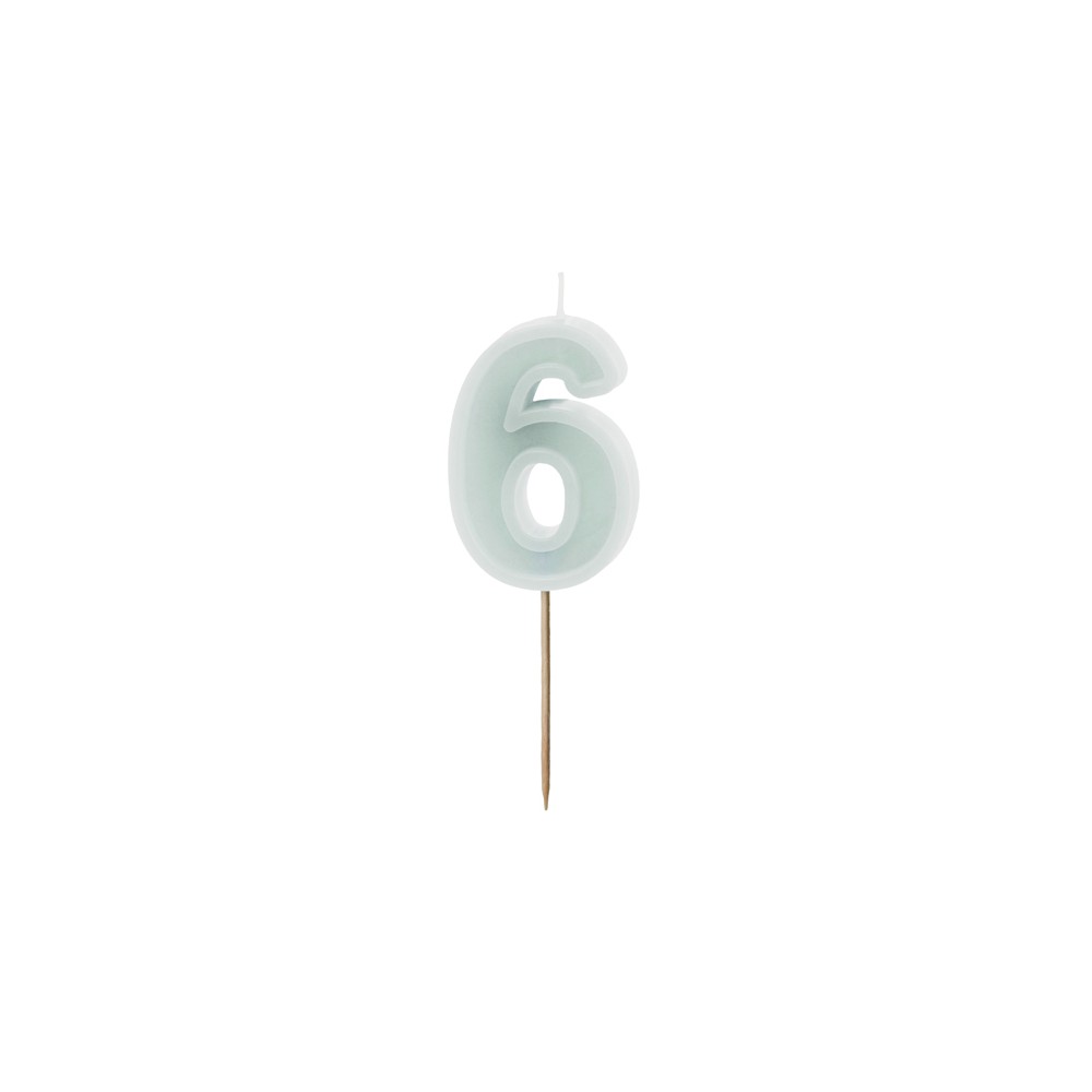 Bougie d'anniversaire Numéro 6, menthe légère, 6 cm