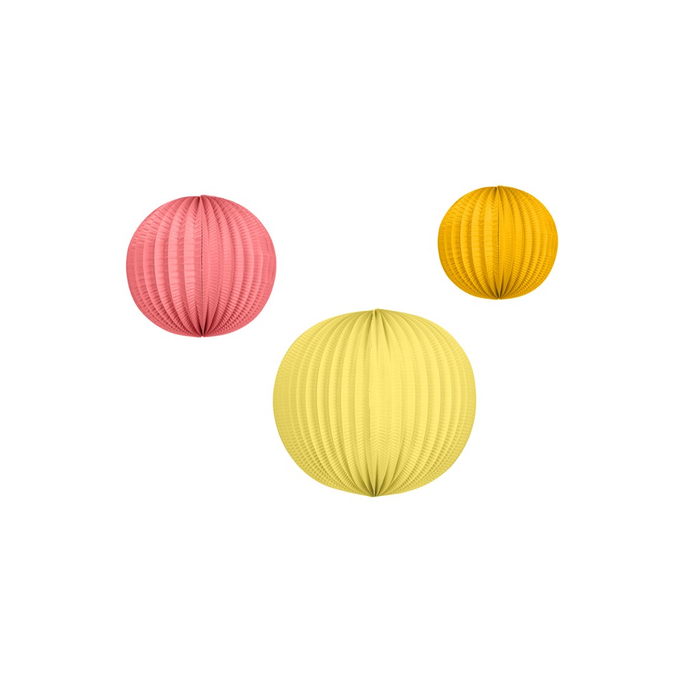 Ensemble de lanternes en papier, orange, rose, jaune