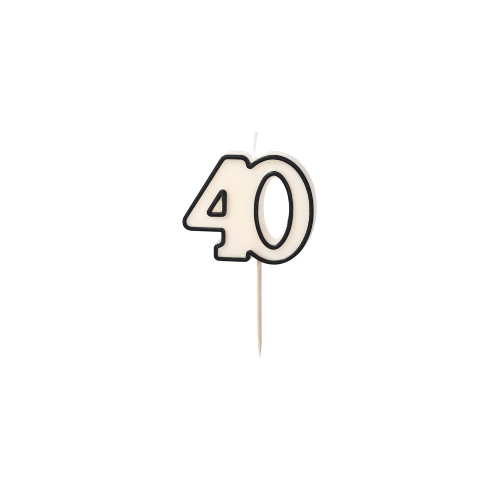 Bougie d'anniversaire numéro 40, 5,5 cm, noir et blanc