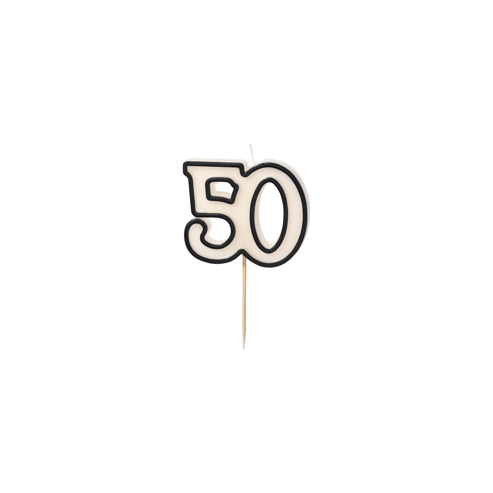 Bougie d'anniversaire numéro 50, 5,5 cm, noir et blanc
