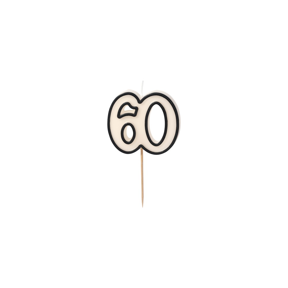 Bougie d'anniversaire numéro 60, 5,5 cm, noir et blanc