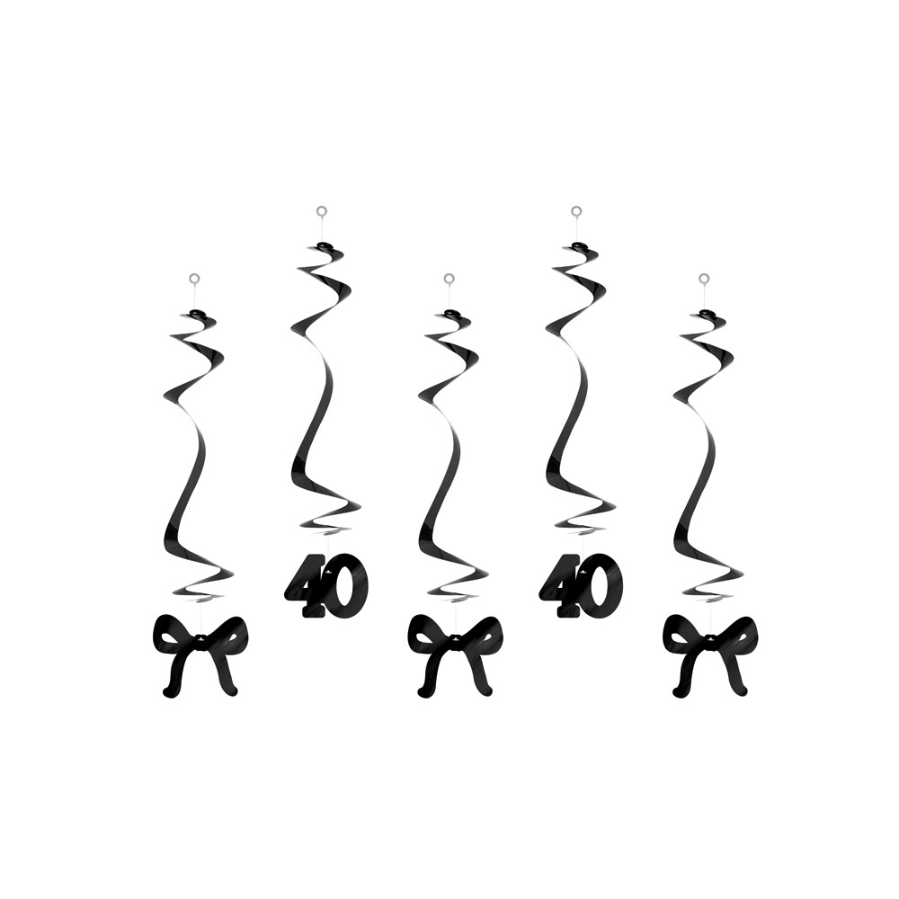 Spirales d'anniversaire pour le 40e anniversaire avec des nœuds, noir, 50 cm