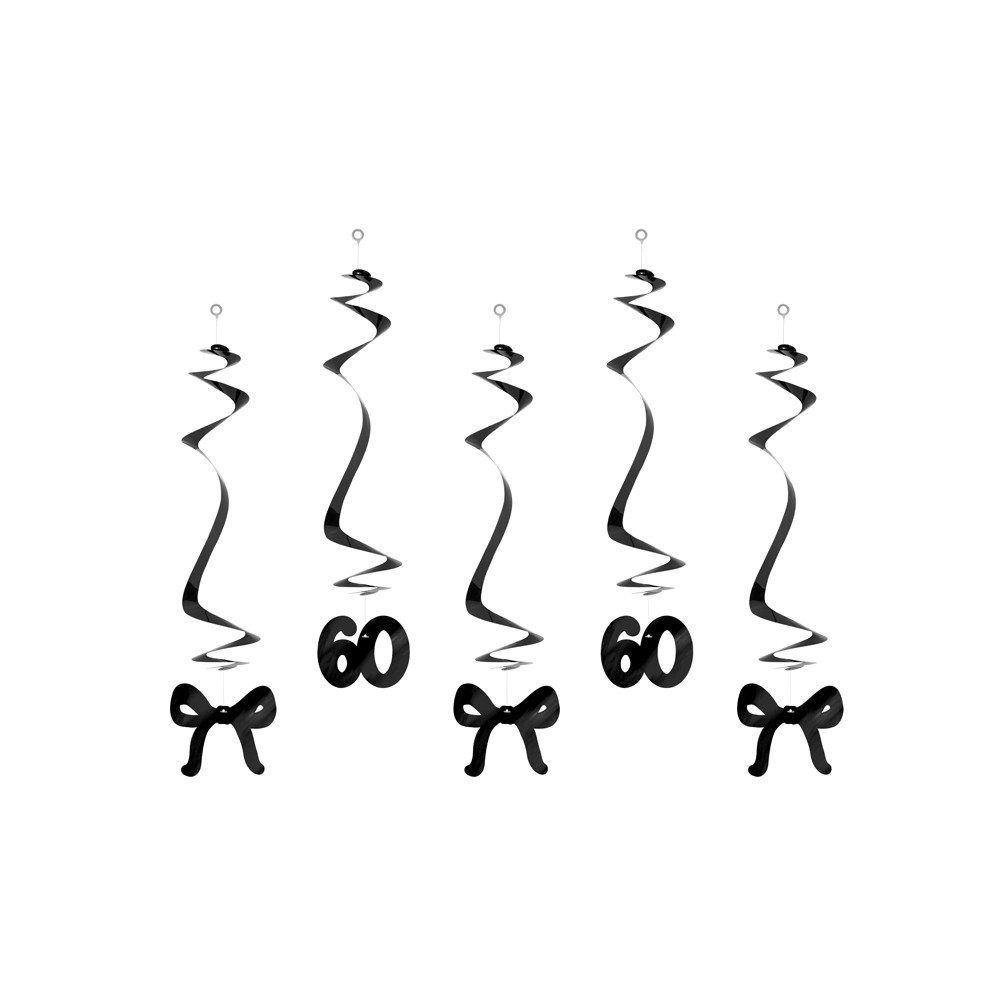 Spirales d'anniversaire pour le 60e anniversaire avec des nœuds, noir, 50 cm