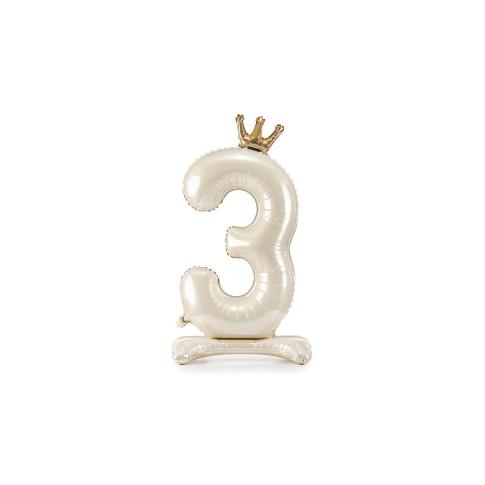 Ballon en aluminium debout chiffre ''3'', 84 cm, crème clair