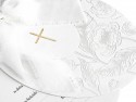 Invitations de communion avec une croix, des branches et des fleurs, blanc