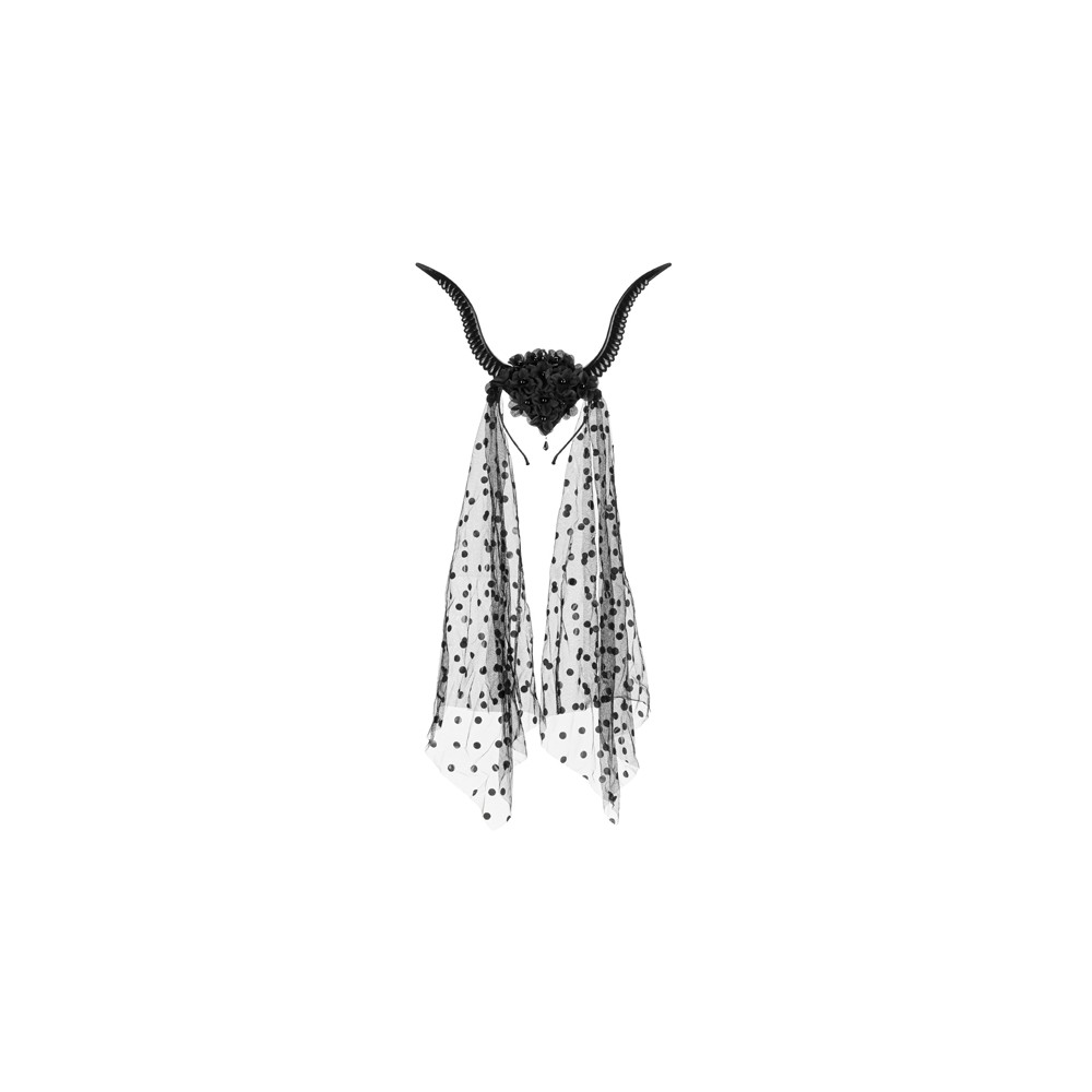 Bandeau Cornes de Diable avec Tulle, 30x76 cm, Noir
