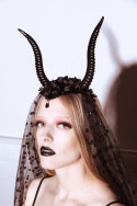 Bandeau Cornes de Diable avec Tulle, 30x76 cm, Noir