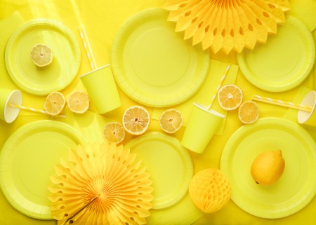 Assiettes en papier, jaune,...