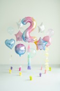 Ballon aluminium chiffre ''2'', 86 cm, arc-en-ciel pastel