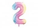 Ballon aluminium chiffre ''2'', 86 cm, arc-en-ciel pastel