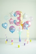 Ballon aluminium chiffre ''3'', 86 cm, arc-en-ciel pastel