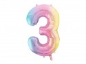 Ballon aluminium chiffre ''3'', 86 cm, arc-en-ciel pastel
