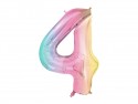 Ballon aluminium chiffre ''4'', 86 cm, arc-en-ciel pastel