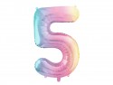 Ballon aluminium chiffre ''5'', 86 cm, arc-en-ciel pastel