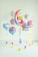 Ballon aluminium chiffre ''6'', 86 cm, arc-en-ciel pastel