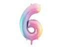Ballon aluminium chiffre ''6'', 86 cm, arc-en-ciel pastel