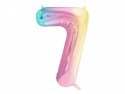 Ballon aluminium chiffre ''7'', 86 cm, arc-en-ciel pastel