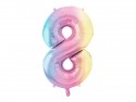 Ballon aluminium chiffre ''8'', 86 cm, arc-en-ciel pastel