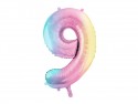 Ballon aluminium chiffre ''9'', 86 cm, arc-en-ciel pastel