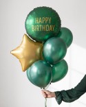 Ballon aluminium pastille ''Happy Birthday'', 35x35 cm, vert foncé