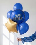Ballon aluminium pastille ''Happy Birthday'', 35x35 cm, bleu marine