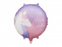 Ballon aluminium pastille Happy Birthday avec licorne, 35x35 cm, assorti
