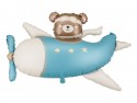 Ballon aluminium Ours dans Avion, 94x61 cm, bleu clair