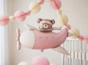 Ballon aluminium Ours dans Avion, 94x61 cm, rose clair