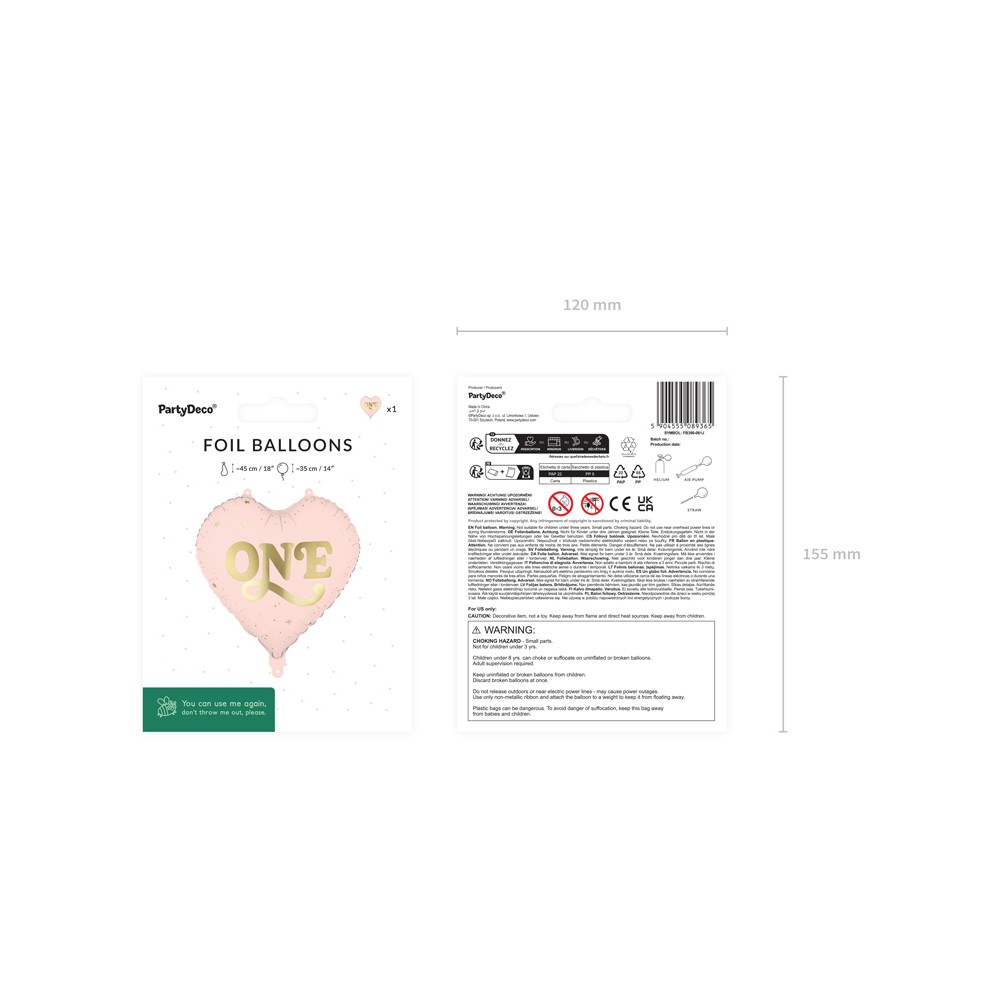 Ballon aluminium Cœur ''One'', 45 cm, rose clair