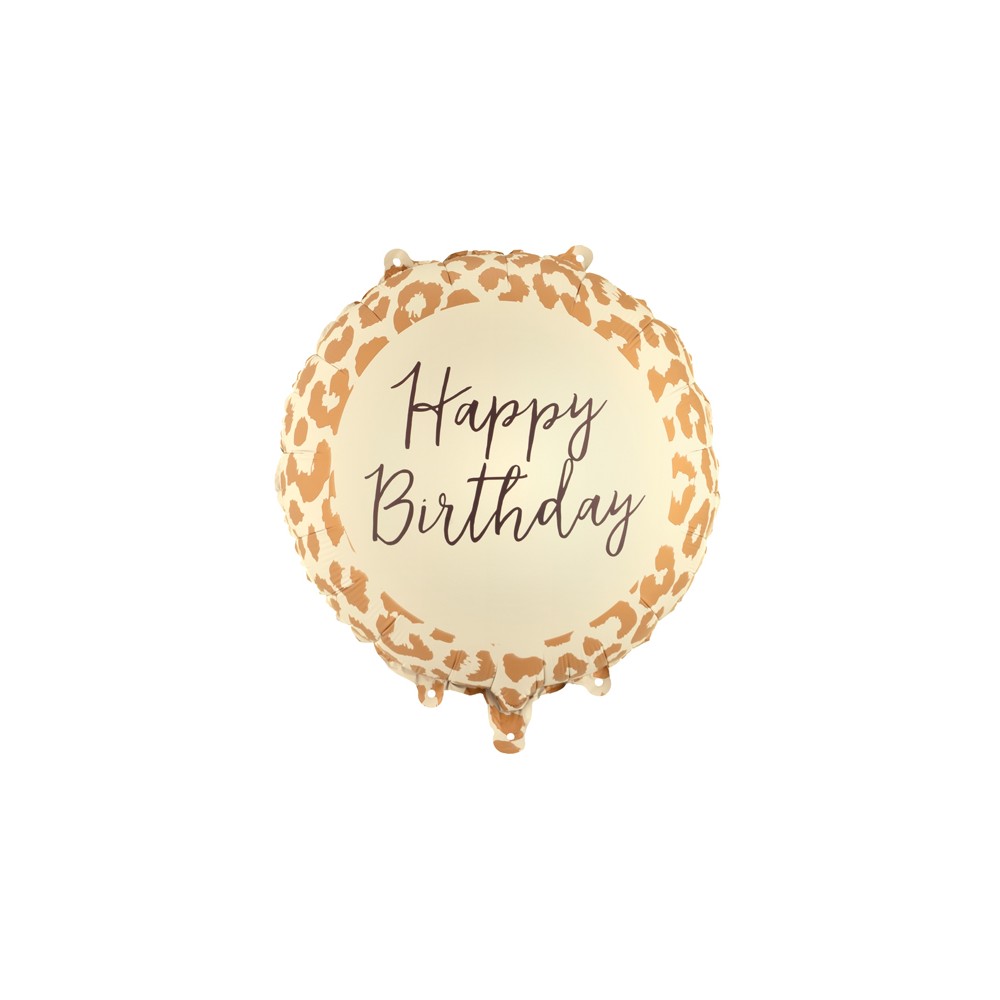 Ballon aluminium pastille ''Happy Birthday'' à imprimé léopard, 35x35 cm, assortiment