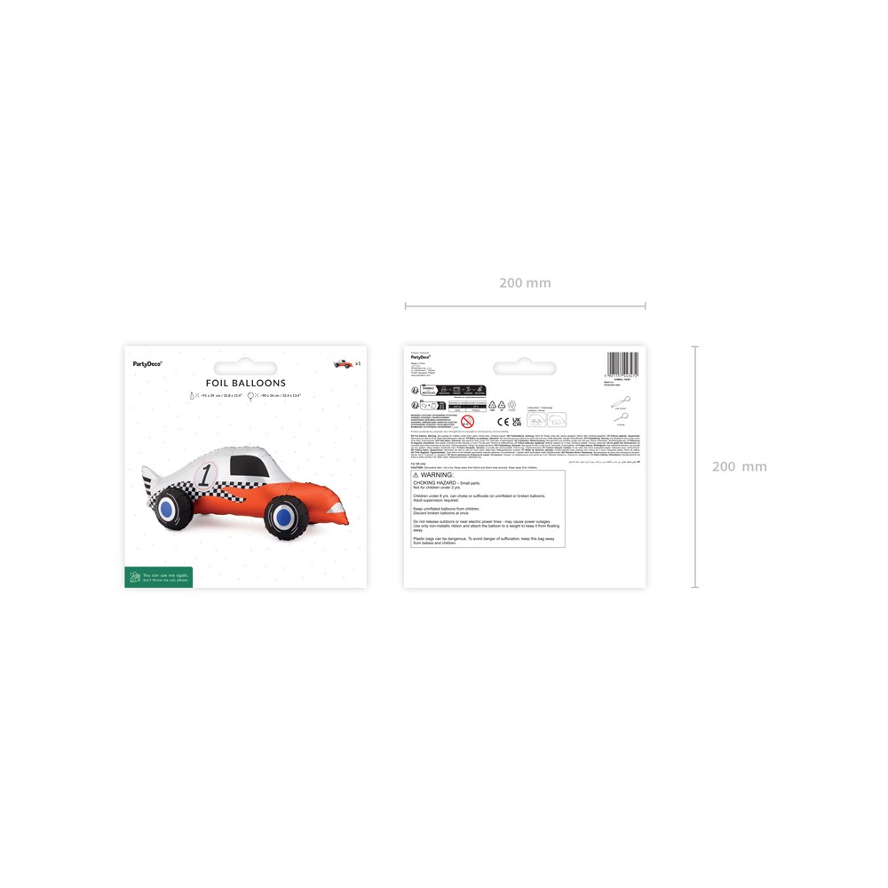 Ballon aluminium Voiture de course, 90x34 cm, assortiment