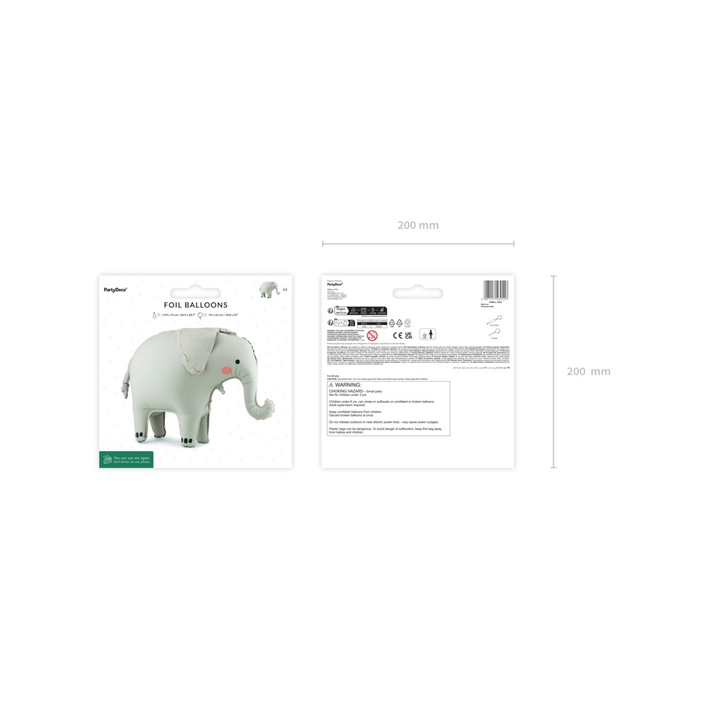 Ballon aluminium debout Éléphant, 91x61 cm, assortiment