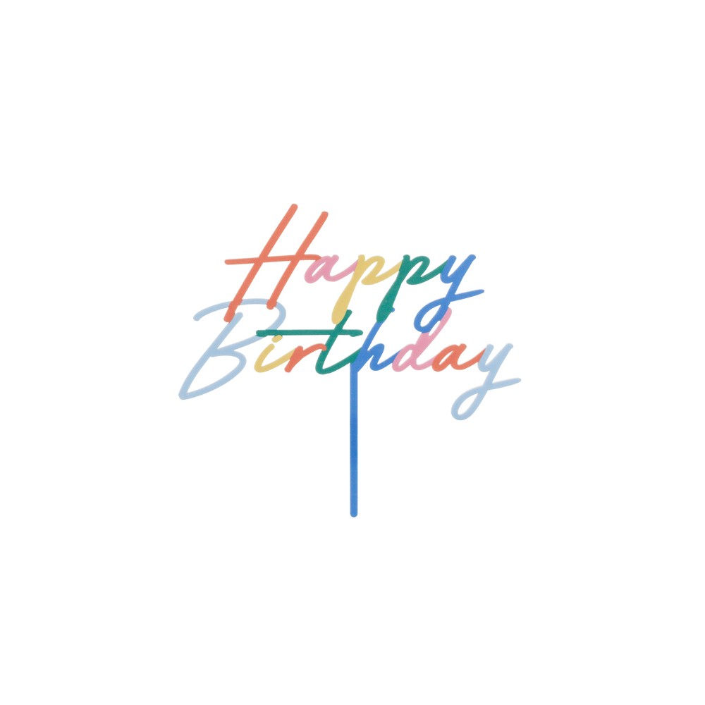 Topper acrylique gâteau Happy Birthday, 18x16.5 cm, assortiment