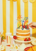 Topper acrylique gâteau Happy Birthday, 18x16.5 cm, assortiment
