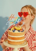 Topper acrylique gâteau Happy Birthday, 18x16.5 cm, assortiment