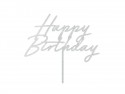 Topper acrylique gâteau Happy Birthday, 18x16.5 cm, argent pailleté