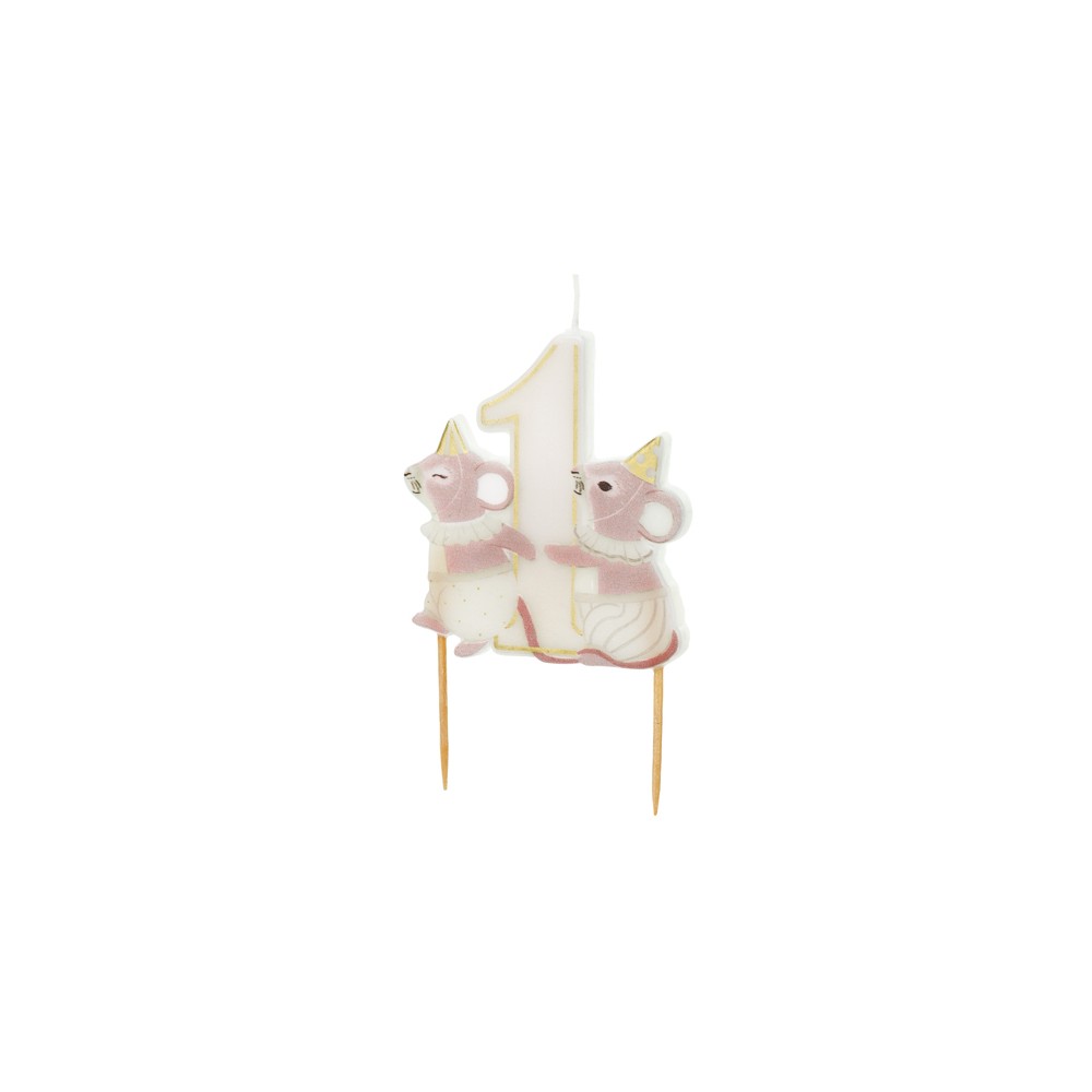 Bougie d’anniversaire chiffre 1 Souris, 7.5 cm, assortiment