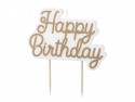 Bougie d’anniversaire Happy Birthday, or froid, 7.5 x 10 cm