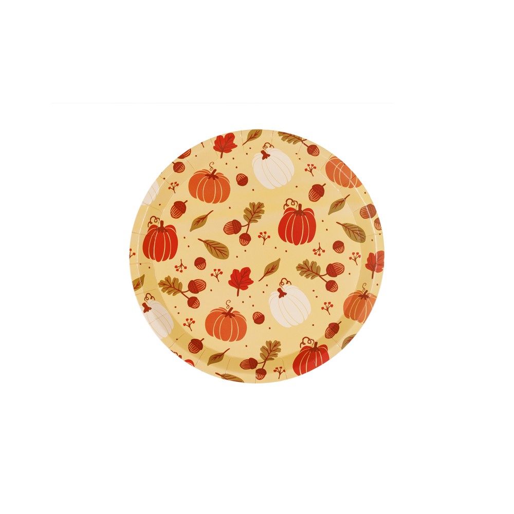 Assiettes en papier Citrouilles et glands, 23 cm, orange