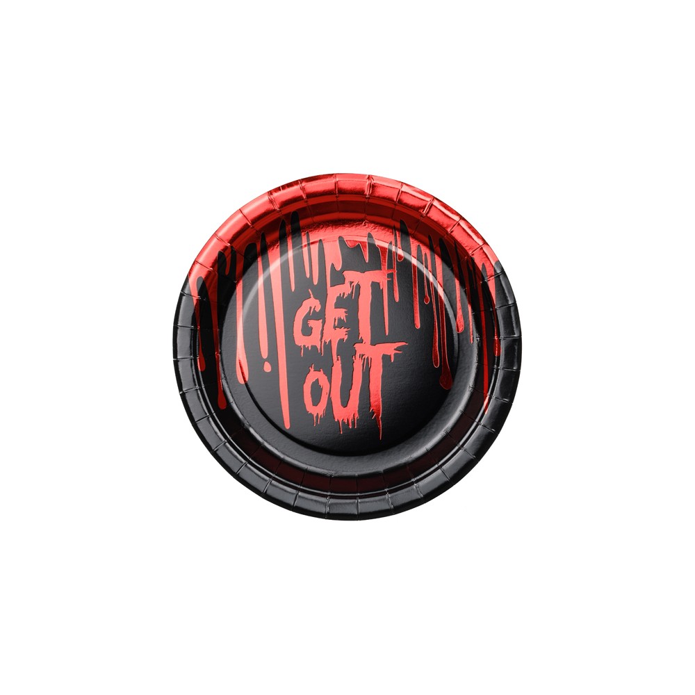 Assiettes en papier Get out, 18 cm, noir-rouge
