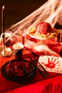 Assiettes en papier Get out, 18 cm, noir-rouge